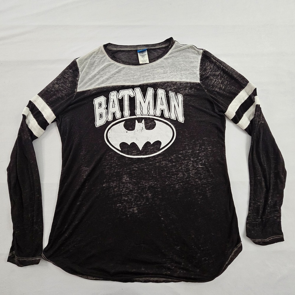 Batman Black Short Sleeve Cotton Blend Burnout T-Shirt Junior's XL (15/17)‎